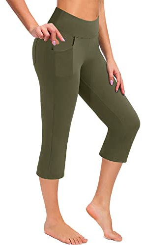 Sport Leggings Damen 3/4, Blickdicht Gym High Waist Push Up Capri Leggins, Kurze Booty Scrunch Butt Seamless Workout Yoga Hosen Fitnesshose