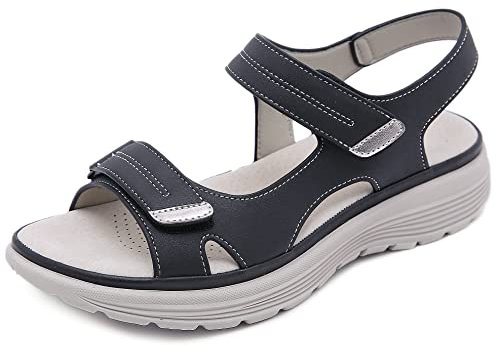 SMajong Sandales Mode Femme Plateforme Sandales de Sport Confortable Sandales de Marche À Bout Ouvert Été Légères Chaussures de Plage,Noir-B 40 EU