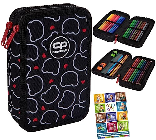 Goldkids COOLPACK 2-fache Federtasche Federmappe Federmäppchen Bear 35-teilig Schüleretui Stifte und Pinsel Fanartikel inkl. Aufgabenheft Federbox Etui Stiftetasche Schlamper-Etui Schul-Etui