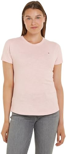 Tommy Hilfiger T-shirt Maniche Corte Donna 1985 Slub Slim Fit, Rosa (Whimsy Pink), S