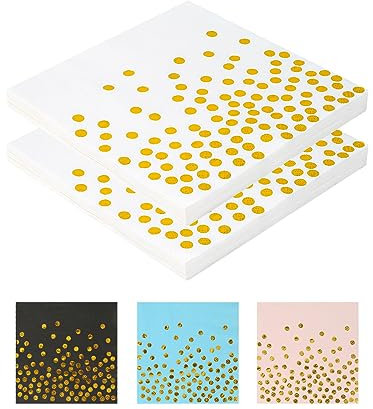 Bohoray 40 Stück Servietten Partyservietten Gold Dots 33x33, 2-lagig Golden Foiled Papierservietten Paper Napkins, ervietten Goldene Hochzeit Gold für Geburtstags Hochzeit Party (Weiß)