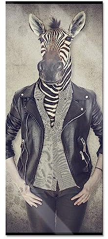Pixxprint Glasbild Panorama, Wandbild aus Echtglas, Zebrakopf Menschenkörper mit Lederjacke, 100x40 cm, inkl. Aufhängung und Abstandshalter