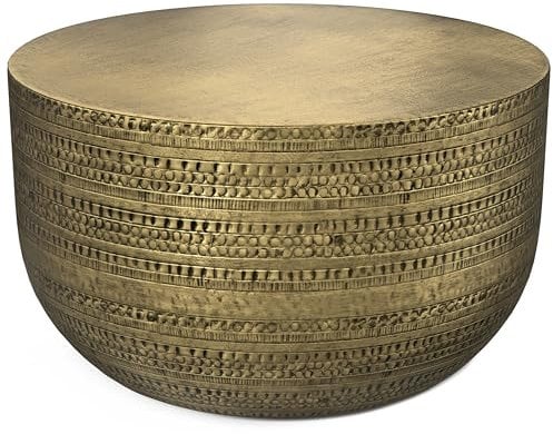 SIMPLIHOME Johnsen Boho 30 Zoll breiter Metall Couchtisch in Antik Gold, komplett montiert, für das Wohnzimmer und Schlafzimmer