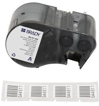 Brady Polyester-Etikettenband für Etikettendrucker M510 & M511 – Etiketten für Schalttafelelemente und allgemeine Kennzeichnung – Schwarz auf Weiß (22,86 mm x 22,86 mm) – M5-97-488