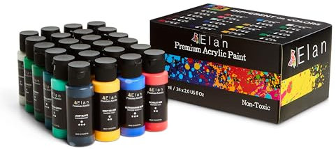 Elan Kit Peinture Acrylique Adulte, 24 Bouteilles de Peinture Acrylique sur Toile 60ml, Acrylic Paint Set, Kit Peinture Adulte, Peinture Acrylique Lot