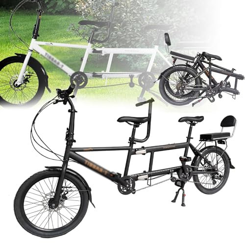Faltbares Tandem-Beach-Cruiser-Fahrrad, Tandem-Beach-Cruiser-Fahrräder für Erwachsene, 20-Zoll-Räder, 3-Sitzer, 7 Gänge, Größe 210 x 35 x 110 cm, zusammengeklappte Größe 110 x 35 x 62 cm, maximale