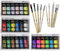KROWN - Pack Pinturas Acrílicas 24 x 75ml - Surtido de Colores Satinado, Pastel, Metalizado y Fluorescente + Juego de 9 Pinceles. Para trabajo Artístico y Manualidades.