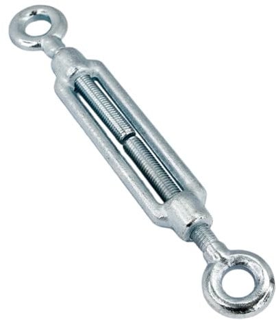 PRIOstahl Tenditore regolabile, tenditore per corda, vite di serraggio, gancio a gancio, 1 pezzo, esecuzione: occhiello – dimensione occhiello: collegamento M10 per funi metalliche, corde zincate