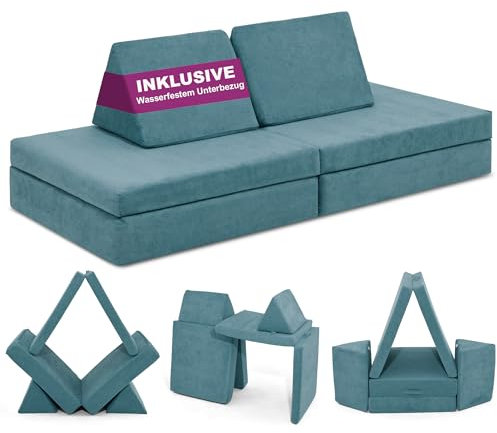Linodino® Spielsofa | Kindersofa aus Schaumstoff Bausteine - Spielsofa für Kinder & Kuschelecke im Kinderzimmer [OHNE Harte Teile] 10 Farben zur Wahl | Krabbelkäfer Blau