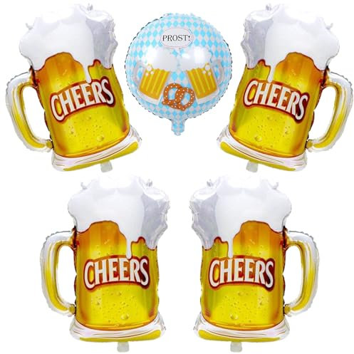 Lot de 5 ballons géants XXL en aluminium Verre à bière Pour anniversaire, vacances, mariage, fête à thème de bière, festival