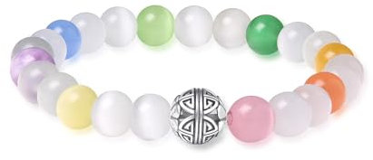 MetJakt Naturstein Armband mit 8mm Perlen und Doppelglück Silbercharm Chakra Kristallenergie Handgefertigter Schmuck für Frauen Halbedelstein Stretch Armband 18cm (Multicolor Selenit)