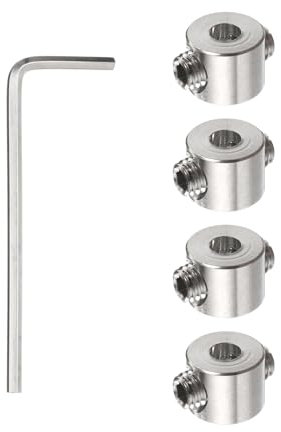 sourcing map 4pcs 3mm Drill Stop Collar Set Depth Stop, Adjustable Stainless Steel Drilling Limit Ring, Anodizing Surface Dowel Shaft Chuck Positioner with Hex Wrench, Silver