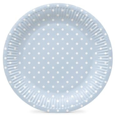 PAW - Assiette Jetable en Carton (23 cm) I Lot de 8 I Assiettes Jetables Idéales pour Mariage, Communion, Fêtes, Anniversaire I Impression de Assiettes en Papier à Base d'eau I Points Bleu Clair