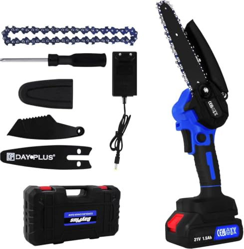 Mini Kettensäge Akku 21V, 6 Zoll(15cm) Handkettensäge mit 1 Akku und Ladegerät, 2200 SPM, 80mm Schnittgröße, Elektrische Kettensägen für Gartenbau/Bäume/Landwirtschaft