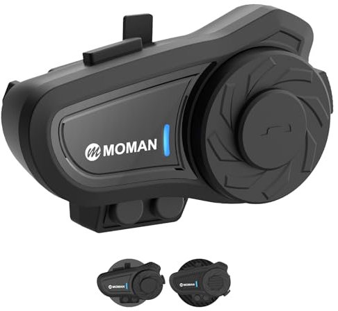 Moman Motorrad Intercom Headset, H2 Pro【1 Pack Tiefschwarz】 Motorradhelm Gegensprechanlage Wireless 5.1 Kommunikationssystem 1000M FM Radio Wasserdicht IP65, Motorrad-Intercom-Headset-Helm-Motorcycle
