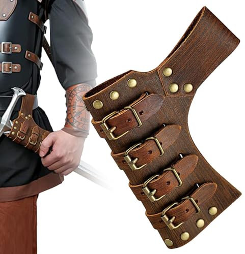 BommFu Mittelalterlicher Ledergürtel | Mittelalter Schwertgürtel | Vintage Unisex PU Leder Harness Schultergurt | Ritter Zubehör Gürtel Kostü Retro - Karneval Cosplay Kostü Zubehör