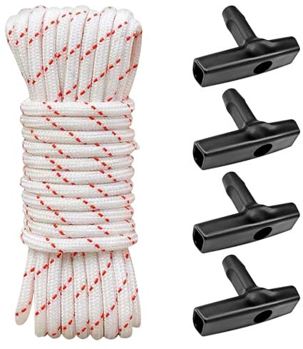 Kisvic Starterseil Rasenmäher 10m, Rasenmäher Seilzug und 4 Stück Startgriff, Geeignet für Rasenmäher, Trimmer, Kantenschneider, Freischneider, Motorteile, Kettensägen