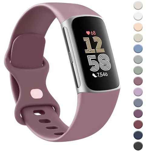 AK Strap for Fitbit Charge 6/5 - Silicone Sport Classic Soft Replacement Straps (Small, Violet Smoke)