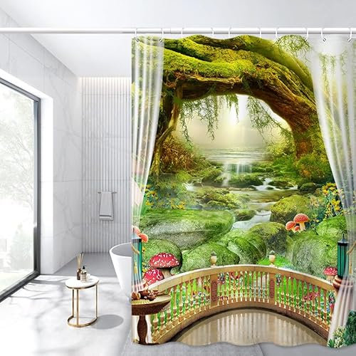 Tenda Doccia Funghi Erba Verde Tenda Doccia Antimuffa Tende Doccia Resistente Poliestere Tenda per Doccia Impermeabile Tenda Vasca da Bagno Moderne Tende Finestra Bagno 200x220cm