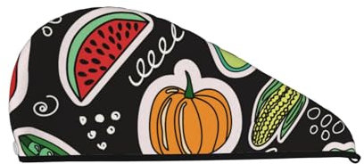 FUkker Trockenhaube für Haare, Coral Velvet Quick Dry Hair Towel Wrap Haartrockentuch für dickes Haar,Cartoon-Gemüse-Früchte