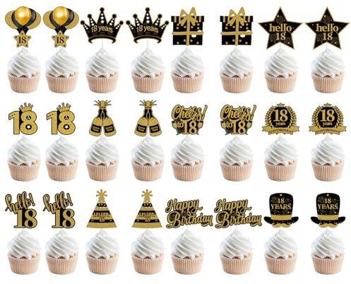 volumoon 24 Stück Cupcake Topper Set, Kuchendekoration zum 18. Geburtstag, Topper für Cupcakes, Kuchen, Kekse, Desserts, Tortendeko für Party zum 18. Geburtstag für Jungen und Mädchen