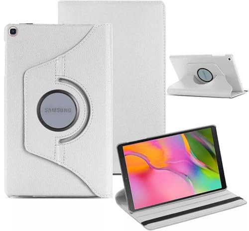 World biz Case for Samsung Galaxy Tab A 10.1 Inch 2019 (SM-T510/T515/T517) PU Leather Smart 360 Rotating Flip Stand Cover, Auto Wake/Sleep Tab T515 T510 Tablet Case (White)