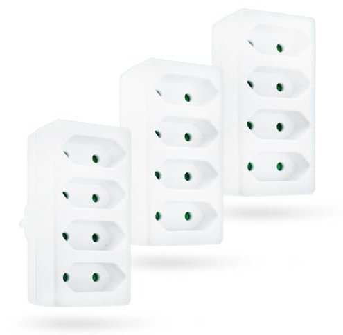 feletec 4-fach Steckdosenadapter 4x Euro, weiß, 3 Stück, Mehrfachstecker, Mehrfachsteckdose