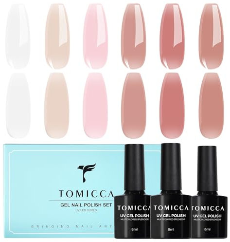 TOMICCA Vernis Semi Permanent Transparent Rose Blanc Laiteux Kit, 6 Couleurs Vernis Gel UV Semi Permanent Kit, Vernis à Ongles Gel Nail Polish UV LED Soak Off Manucure Nail Art Kit, 8ML