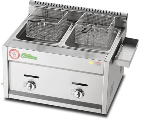 Hsivtns Generic Freidora de Gas, Freidora de Gas Profesional de Acero Inoxidable Comercial con Cesta, Tapa y Estante de Almacenamiento, Cocina Industrial Comercial O Uso Doméstico