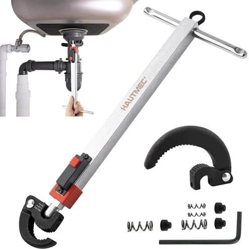 HAUTMEC 280-460mm Telescoping Basin Wrench - Sink Faucet for Tight Spaces With Replaceable Jaws Capacity 32-64mm(1-1/4 to 2-1/2) - Plumbing Tools for Hex Nuts Under Sink