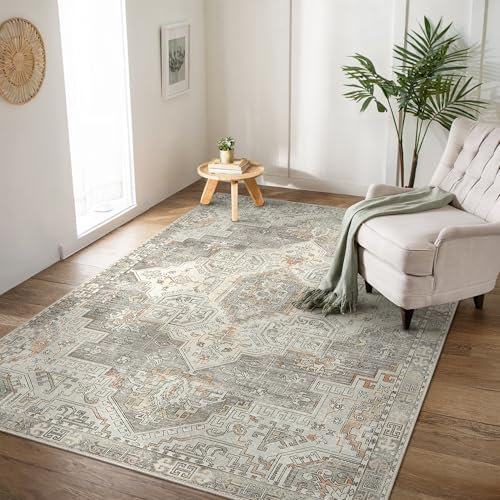 BEIMO Tappeto Salotto Pelo Corto Vintage, Tappeto Camera Da Letto, Tappeti Antiscivolo Lavabile, Tappeti Persiano per Corridoio, Soggiorno, Sala, Grigio, 80x150cm