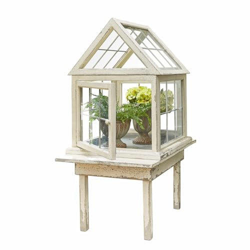 Loberon Gewächshaus Rebola, für die Zucht und den Schutz von Pflanzen, Vintage-Eleganz, Outdoor, Gartenzubehör, Kiefernholz, Eisen, Acrylglas, antikweiß