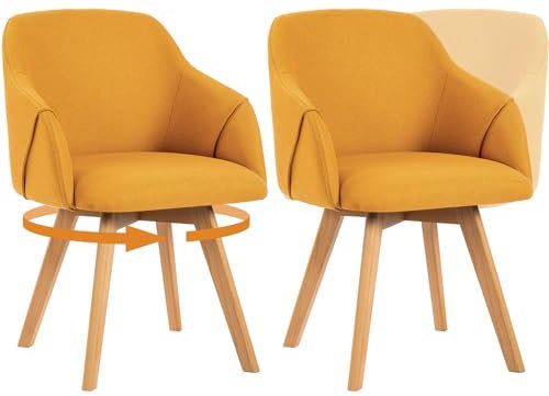 Bekrvio 360° Drehbare Esszimmerstühle 2er Set, Polsterstuhl mit Armlehne, Stoffbezug, Holzbeine, Mid-Century Design, Komfortabler Küchenstuhl für Esszimmer und Wohnzimmer (Sonnengelb, 2PCS)