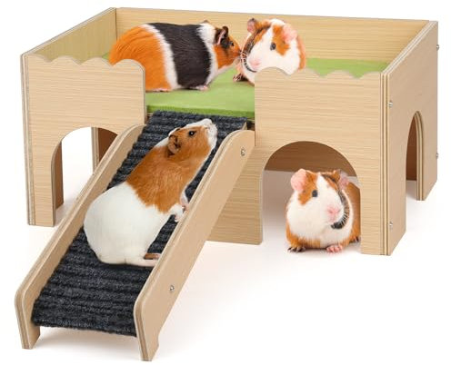 PESNLO Mehrstöckiges Meerschweinchen Versteck mit Treppe und Matten – Extra Groß Meerschweinchen Schloss Abnehmbare Verstecke für Hamster, Kaninchen & Chinchillas,Abnehmbares Haus (Grün)