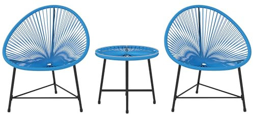 Outsunny Salon de Jardin extérieur en résine tressée 2 Personnes, Table de Jardin extérieure avec 2 chaises, Plateau en Verre trempé, mobilier de Jardin pour Balcon terrasse Patio, Bleu