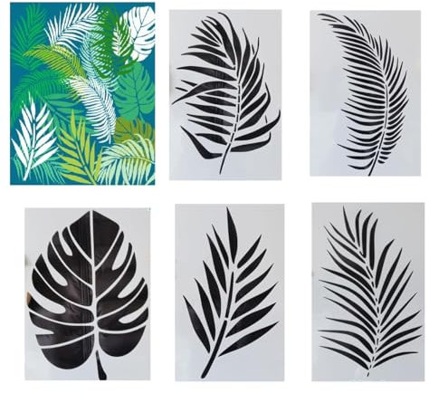 ZHHSUNY Lot de 5 grands pochoirs réutilisables pour peinture sur murs, feuilles de jungle tropicale, fougère, décoration murale, loisirs créatifs (21,1 x 30,7 cm, format A4)