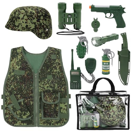 deAO Costume Soldat pour Enfant, Ensemble Déguisement Militaire Camouflage