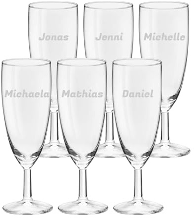 LUXENTU Sektglas Royalty mit Gravur, Name horizontal, 100 ml, 6 Stück | Personalisierte Champagne-Gläser mit Eichung , Ideal für Sektempfang & Hochzeiten, Spülmaschinenfest