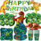 Juego de decoración de cumpleaños de dinosaurio, 80 piezas de vajilla de fiesta con globo grande de dinosaurio, juego de accesorios para fiestas, platos de papel de dinosaurios, servilletas, globos