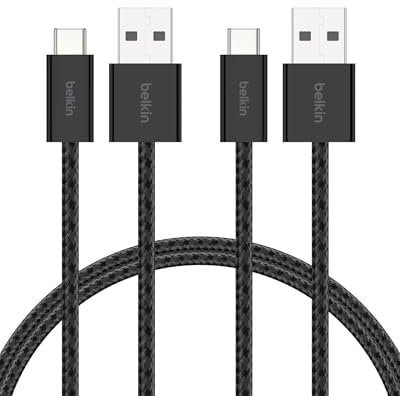 Belkin Pack de 2 Câbles USB-A vers USB-C avec gaine tressée (1,5 m, 15 W, doux au toucher, souple, recharge rapide, pour iPhone 16 et iPhone 15, Galaxy S25, Pixel 9, iPad Pro, etc., noir)