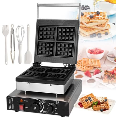 pealiritansemen Commercial-Grade Dual-Sided Waffle Iron Machine - Professional Electric Waffle Maker | Adjustable Timer & 50-300°C Temp Control, For Restaurants, Bakeries, Home Breakfast,4-Slice