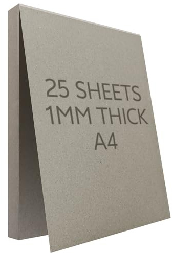 A4 Greyboard 25 Sheets, 1mm 1000 Micron Mount Board Backing Board, Thick Cardboard for Model Making Presentation
