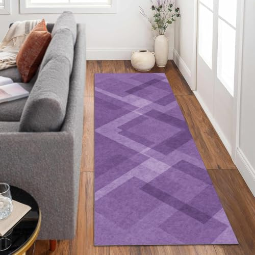 Siunwdiy Teppich Läufer,110x480cm Lavendel/Lila Teppichläufer Flur rutschfest Einfarbig Waschbar Flurläufer Lang Korridor Teppich für Küche, Eingang, Schlafzimmer