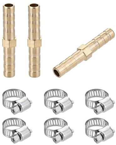 TA-VIGOR 3Pcs 6mm Barb Hose Fitting, Straight Coupler Quick Connectors Adapter Hose Repair Kit with 6Pcs 6-12mm Adjustable Stainless Steel Hose Clamps for Water Fuel Air Oil Natural Gas