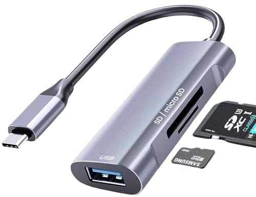 SD Card Reader with USB 3.0, USB-C Card Reader 3-in-1 USB C to SD/TF Cards Adapter Type C MicroSD Memory Readers USB to SD/TF/SDXC Cards Readers for iPhone 16/15 for Android PC Laptop