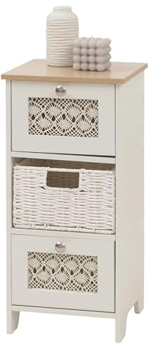 Mendler Kommode HWC-O75 63x30x30cm Holz - Natur-weiß | Schubladenschrank, 3 Schubfächer, Korbschubladen, Melamin