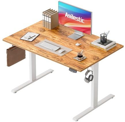 Agilestic Höhenverstellbarer Schreibtisch 120 x 80 cm | Schreibtisch höhenverstellbar elektrisch, 2 Speicherplätze, Stehschreibtisch, Computertisch für Homeoffice, Hellbraun