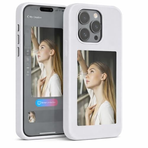 Mycotech NFC E-Ink Hülle mit Display für iPhone 13, 14, 15, 16, Pro Max Schwarz Grau Rosa (Grau, iPhone 14 Pro)
