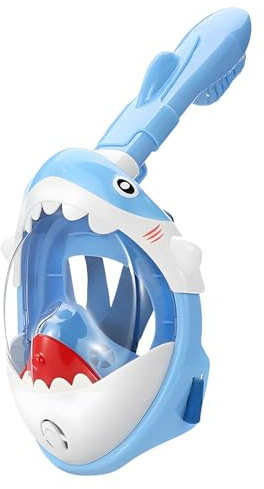 Full Face Snorkel Mask Kids Blue Shark Designed for 5-10 Years Old - 180°Super High-Definition View, Anti-Fog, Anti-Leak, and Dry Top Function for Kids Snorkel Mask Diving