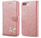 QLTYPRI Wallet Case for iPhone 6 Plus 6S Plus, Glitter PU Leather Case TPU Bumper Card Holder Kickstand [Wrist Strap] [Inlaid Heart Diamond] Flip Folio Case Cover - Rose Gold